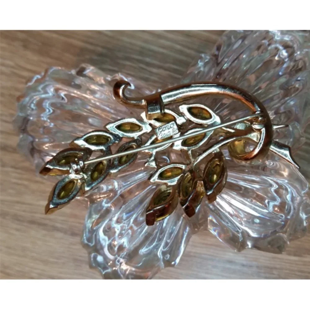 Vintage coro craft gold tone & rhinestones brooch dressy costume statement.